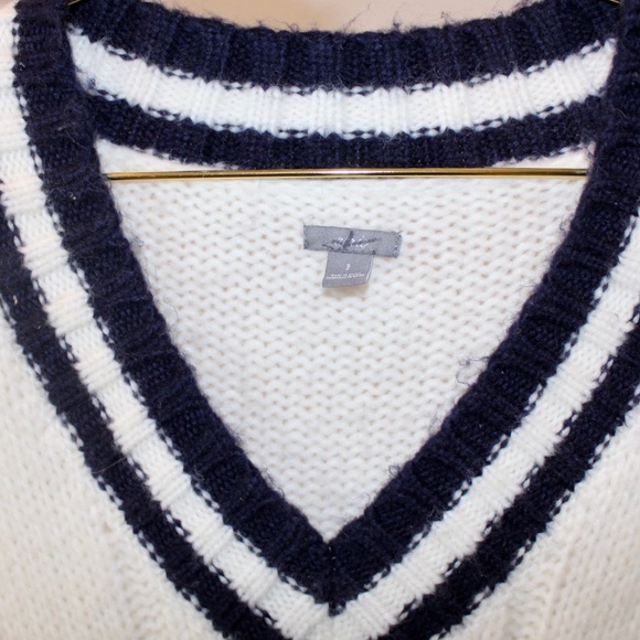 Aerie Oversized White + Navy Cable Knit Varsity Sweater - Picture 4 of 4